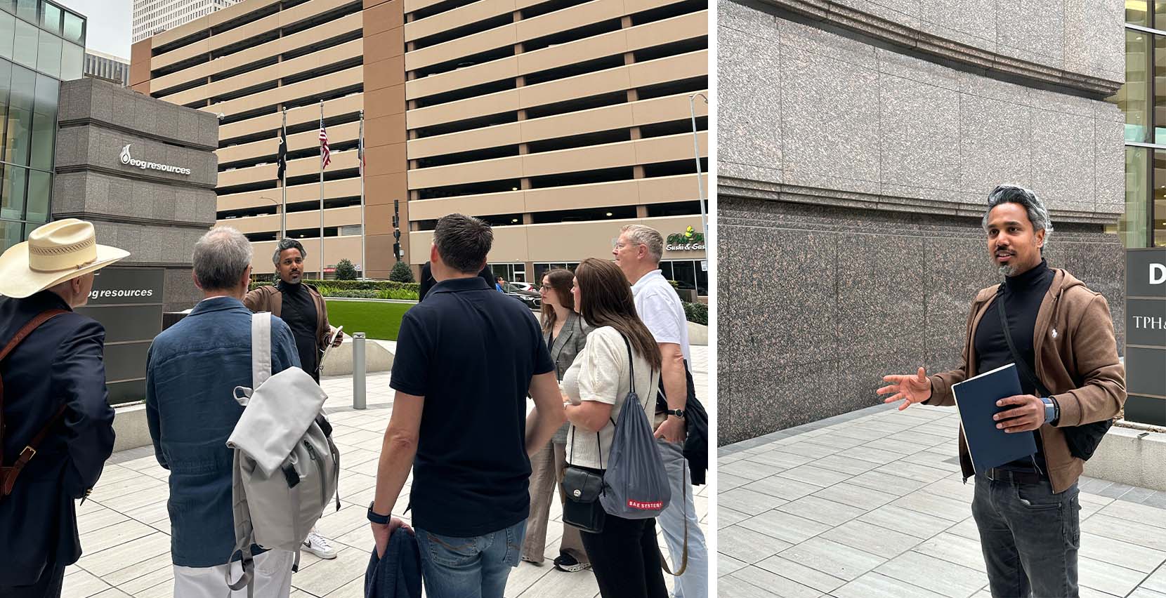 Colins Morning Briefing vor dem Heritage Plaza Colins Morning Briefing vor dem Heritage Plaza: Infos zur Learning Journey und dem Tagesprogramm