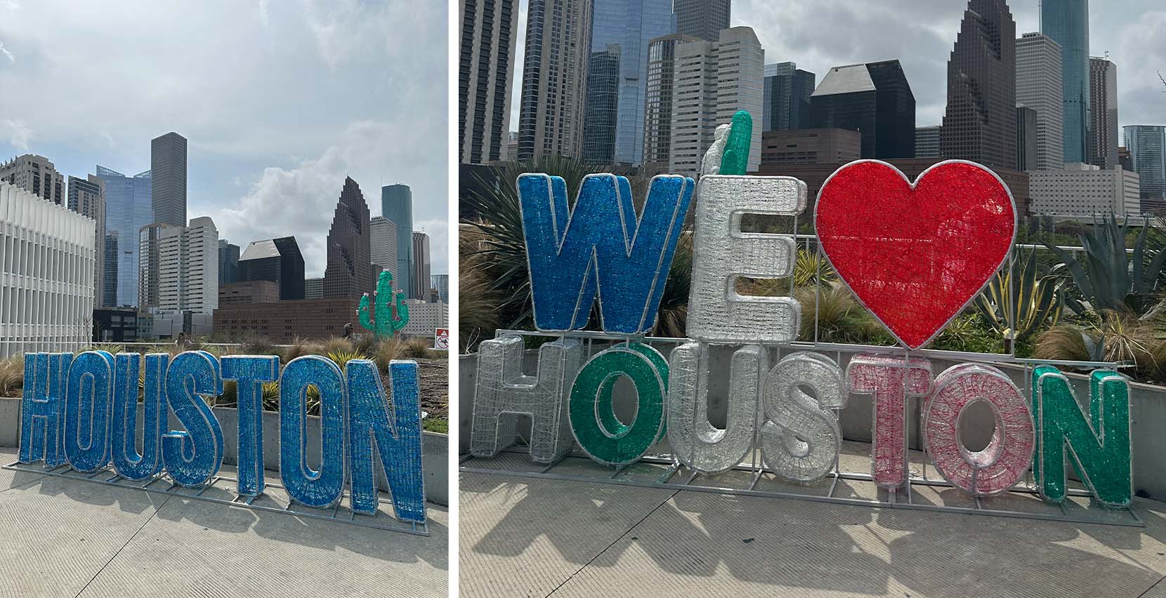 Houston Skylawn Blick über Houston mit den Schilder "HOUSTON" und "WE LOVE HOUSTON"