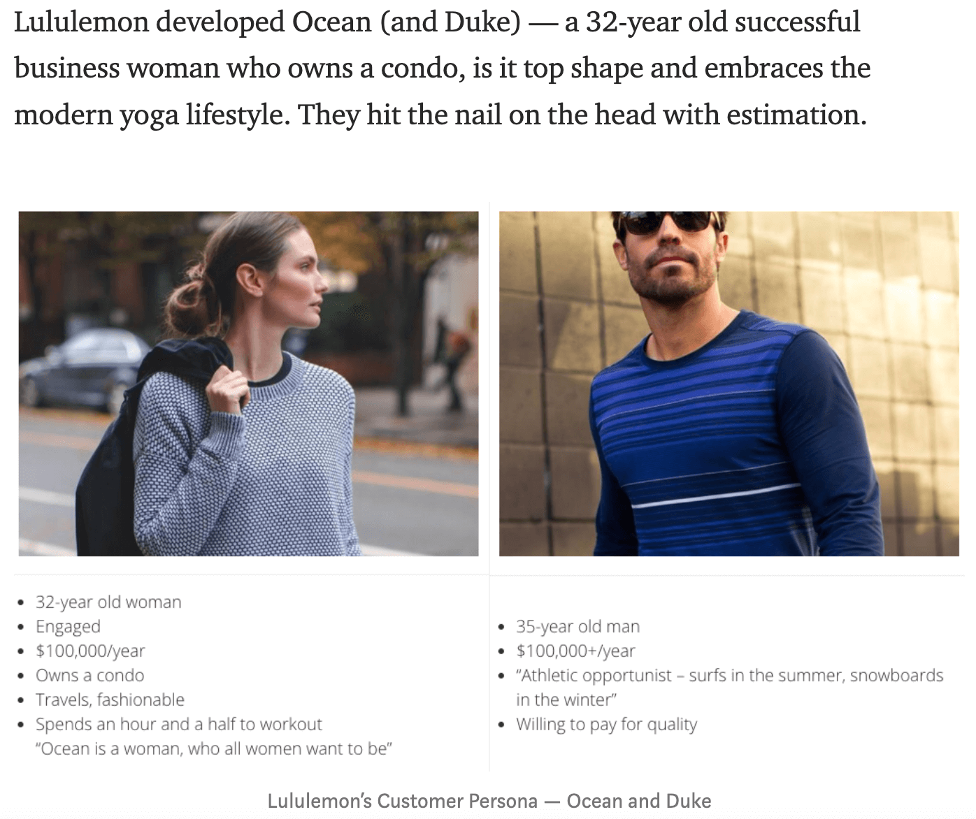 Personas von Lululemon - Quelle: medium.com
