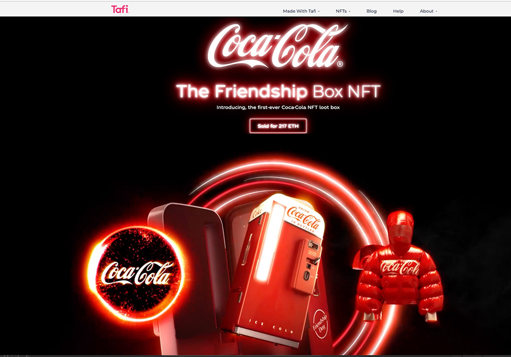 "The Friendship Box NFT" von Coca-Cola (https://maketafi.com/coca-cola-nft)